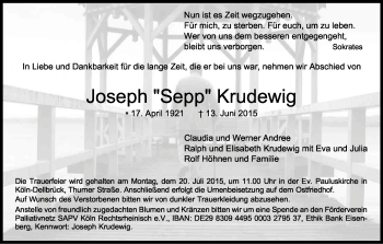 Anzeige von Joseph Krudewig von Kölner Stadt-Anzeiger / Kölnische Rundschau / Express