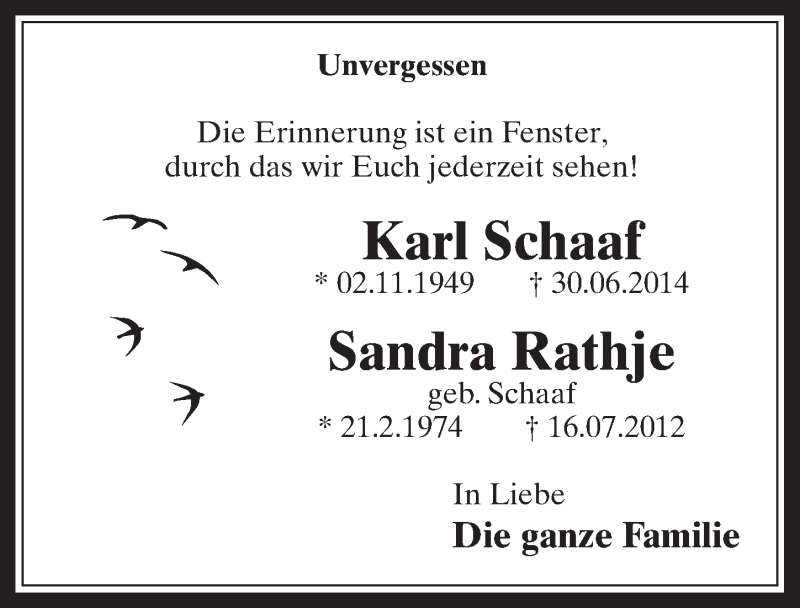  Traueranzeige für Karl Schaaf vom 15.07.2015 aus  Wochenende 