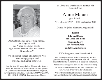 Anzeige von Anne Mauer von  Werbepost 