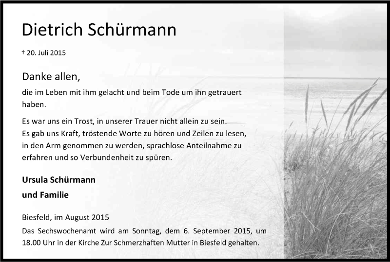  Traueranzeige für Dietrich Schürmann vom 08.08.2015 aus Kölner Stadt-Anzeiger / Kölnische Rundschau / Express