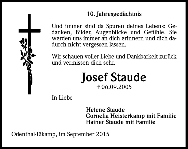 Traueranzeige für Josef Staude vom 05.09.2015 aus Kölner Stadt-Anzeiger / Kölnische Rundschau / Express