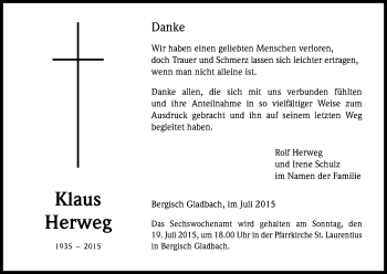 Anzeige von Rolf Herweg von Kölner Stadt-Anzeiger / Kölnische Rundschau / Express