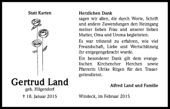 Anzeige von Gertrud Land von Kölner Stadt-Anzeiger / Kölnische Rundschau / Express