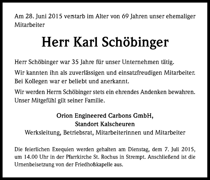 Traueranzeigen von Karl Schöbinger WirTrauern