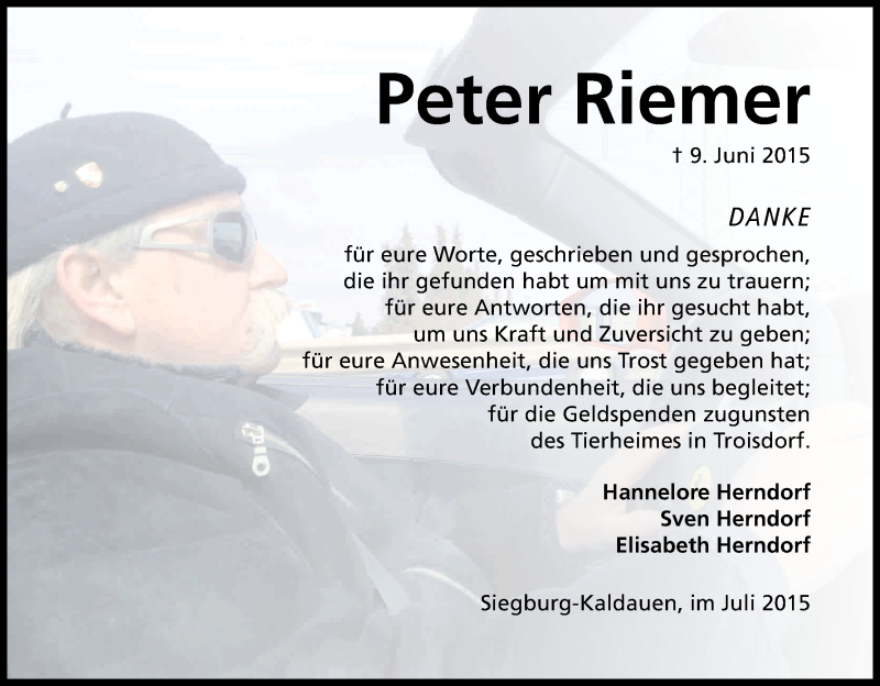  Traueranzeige für Peter Riemer vom 25.07.2015 aus Kölner Stadt-Anzeiger / Kölnische Rundschau / Express