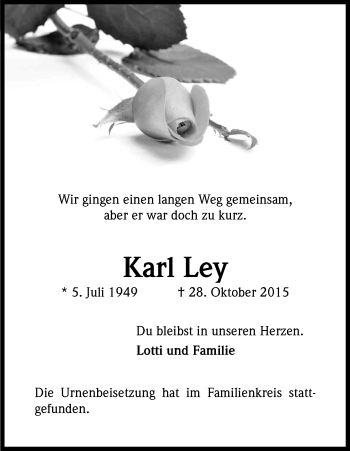 Anzeige von Karl Ley von Kölner Stadt-Anzeiger / Kölnische Rundschau / Express