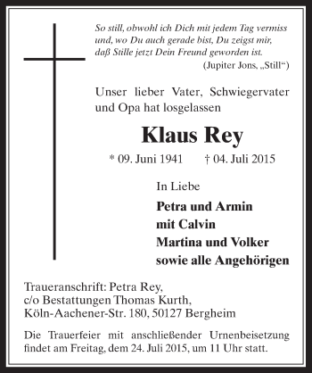 Anzeige von Klaus Rey von  Werbepost 