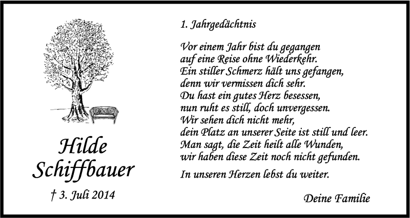  Traueranzeige für Hilde Schiffbauer vom 03.07.2015 aus Kölner Stadt-Anzeiger / Kölnische Rundschau / Express