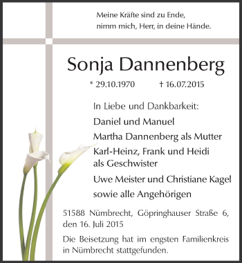 Anzeige von Sonja Dannenberg von  Lokalanzeiger 