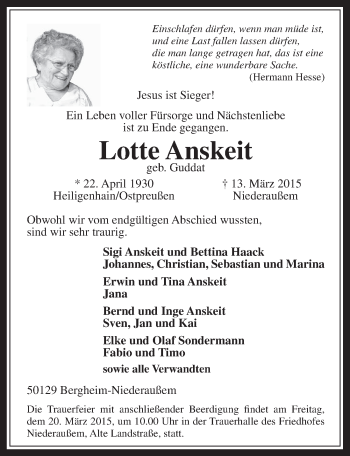 Anzeige von Lotte Anskeit von  Werbepost 