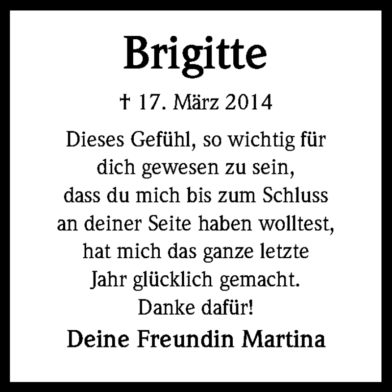  Traueranzeige für Brigitte Dick vom 21.03.2015 aus Kölner Stadt-Anzeiger / Kölnische Rundschau / Express