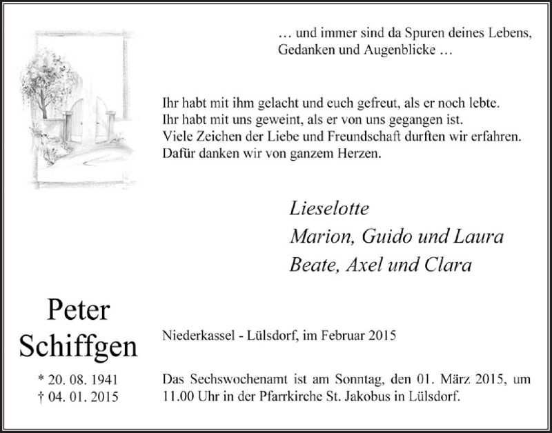  Traueranzeige für Peter Schiffgen vom 25.02.2015 aus  Extra Blatt 