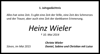 Anzeige von Heinz Wieler von Kölner Stadt-Anzeiger / Kölnische Rundschau / Express