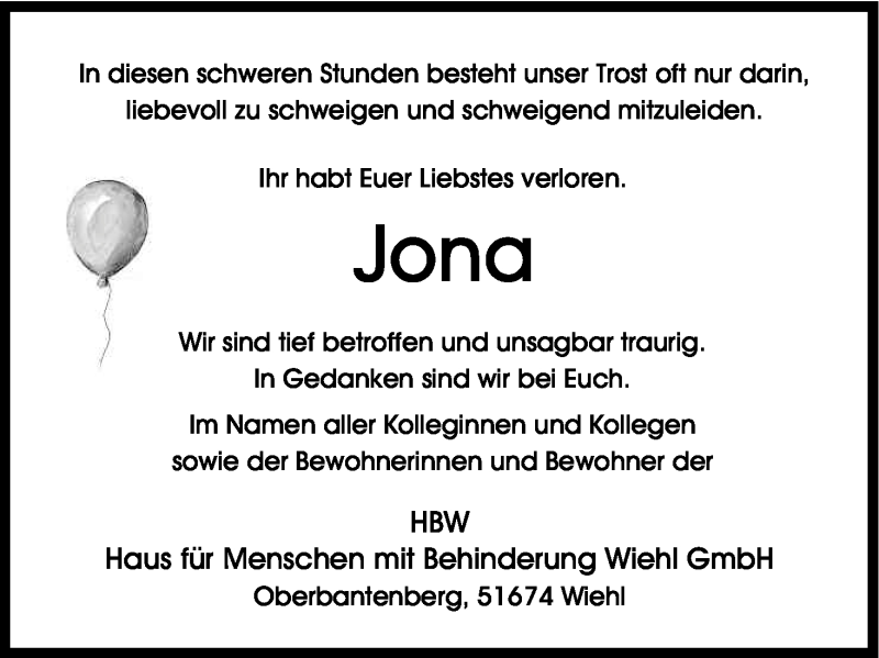  Traueranzeige für Jona  vom 01.07.2015 aus Kölner Stadt-Anzeiger / Kölnische Rundschau / Express