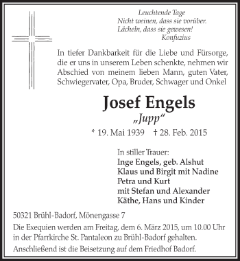 Anzeige von Josef Engels von  Schlossbote/Werbekurier 