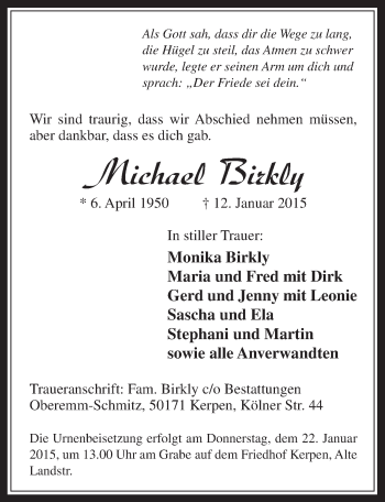 Anzeige von Michael Birkly von  Werbepost 