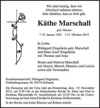 Anzeige von Käthe Marschall von  Werbepost 