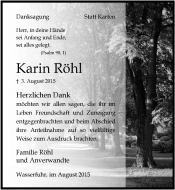 Anzeige von Karin Röhl von  Anzeigen Echo 