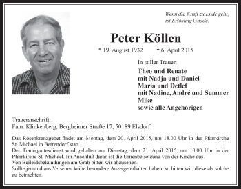 Anzeige von Peter Köllen von  Werbepost 