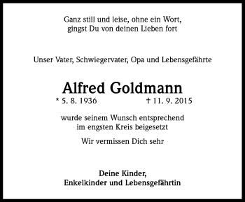 Anzeige von Alfred Goldmann von Kölner Stadt-Anzeiger / Kölnische Rundschau / Express
