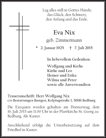 Anzeige von Eva Nix von  Werbepost 