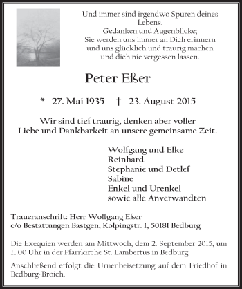 Anzeige von Peter Eßer von  Sonntags-Post 