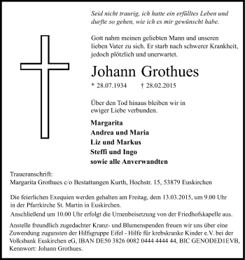 Anzeige von Johann Grothues von Kölner Stadt-Anzeiger / Kölnische Rundschau / Express