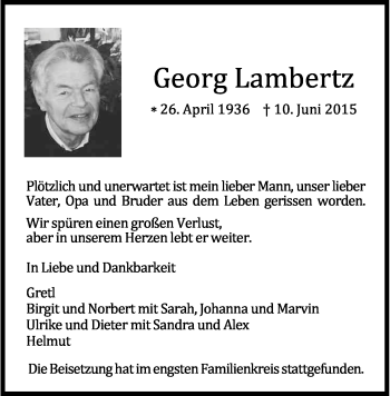 Anzeige von Georg Lambertz von Kölner Stadt-Anzeiger / Kölnische Rundschau / Express