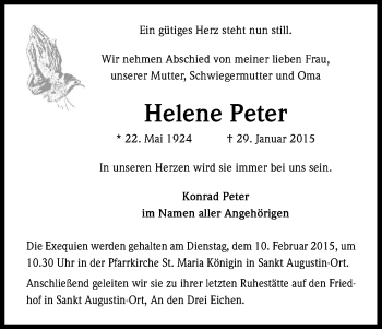 Anzeige von Helene Peter von Kölner Stadt-Anzeiger / Kölnische Rundschau / Express