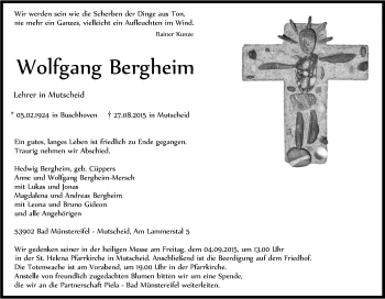 Anzeige von Wolfgang Bergheim von Kölner Stadt-Anzeiger / Kölnische Rundschau / Express