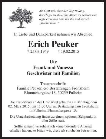 Anzeige von Erich Peuker von  Wochenende 