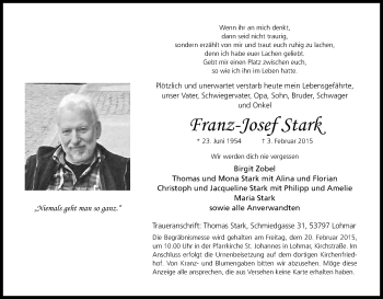 Anzeige von Franz-Josef Stark von Kölner Stadt-Anzeiger / Kölnische Rundschau / Express