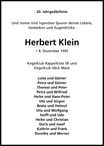 Anzeige von Herbert Klein von Kölner Stadt-Anzeiger / Kölnische Rundschau / Express