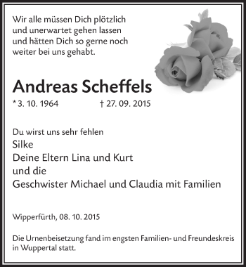 Anzeige von Andreas Scheffels von  Anzeigen Echo 