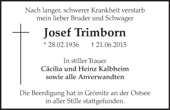 Anzeige von Josef Trimborn von  Schlossbote/Werbekurier 