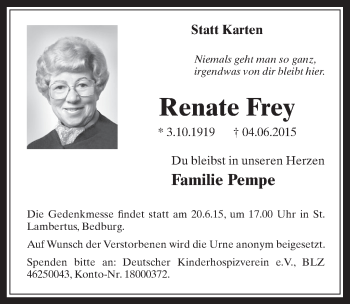 Anzeige von Renate Frey von  Werbepost 
