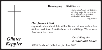 Anzeige von Günter Keppler von  Wochenende 