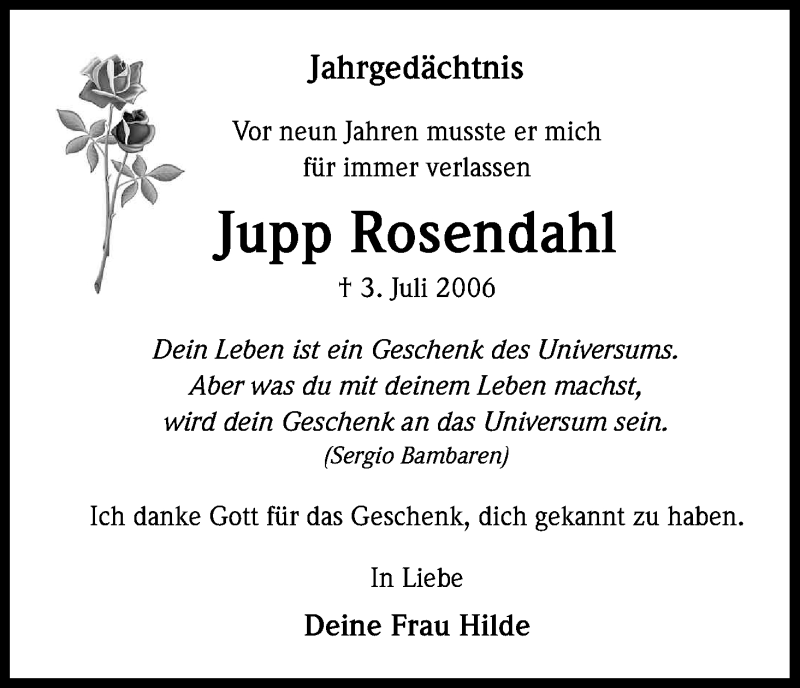  Traueranzeige für Jupp Rosendahl vom 03.07.2015 aus Kölner Stadt-Anzeiger / Kölnische Rundschau / Express