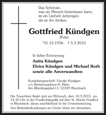 Anzeige von Gottfried Kündgen von  Schaufenster/Blickpunkt 