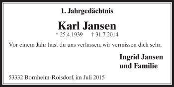 Anzeige von Karl Jansen von  Schaufenster/Blickpunkt 