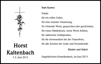 Anzeige von Horst Kaltenbach von Kölner Stadt-Anzeiger / Kölnische Rundschau / Express
