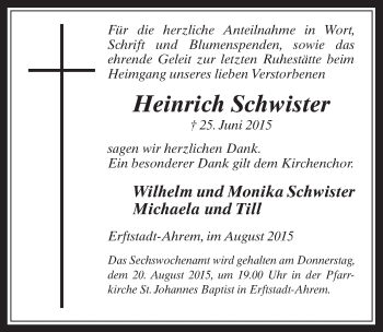 Anzeige von Heinrich Schwister von  Werbepost 