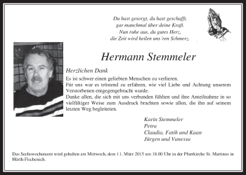 Anzeige von Hermann Stemmeler von  Wochenende 