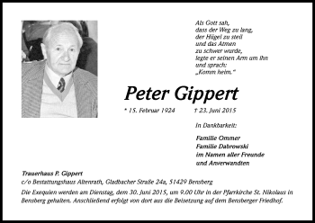 Anzeige von Peter Gippert von Kölner Stadt-Anzeiger / Kölnische Rundschau / Express