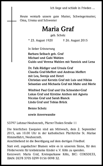 Anzeige von Maria Graf von Kölner Stadt-Anzeiger / Kölnische Rundschau / Express