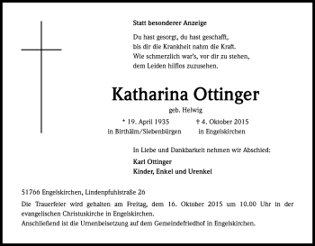 Anzeige von Katharina Ottinger von Kölner Stadt-Anzeiger / Kölnische Rundschau / Express