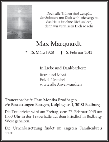 Anzeige von Max Marquardt von  Werbepost 