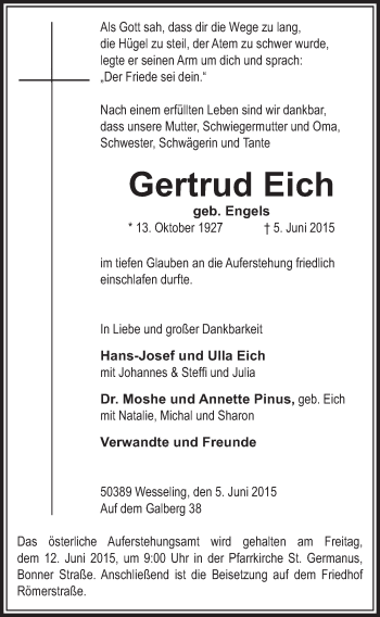 Anzeige von Gertrud Eich von  Schlossbote/Werbekurier 