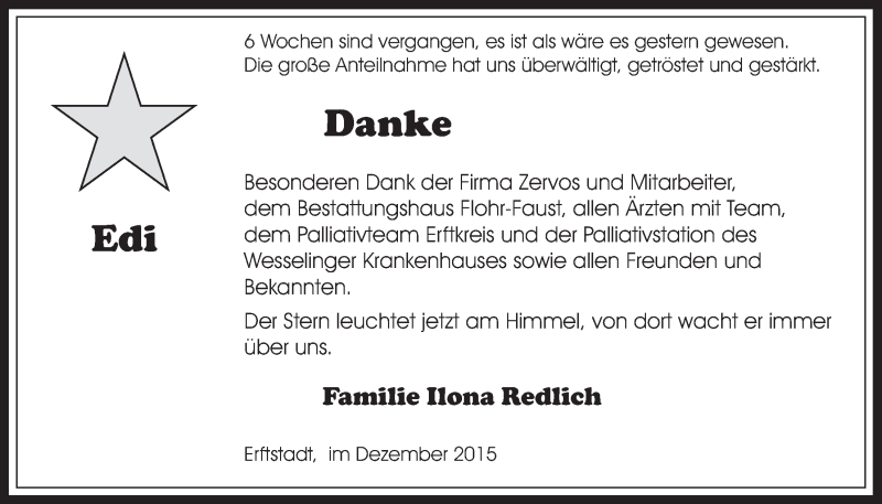  Traueranzeige für Edi  vom 02.12.2015 aus  Werbepost 