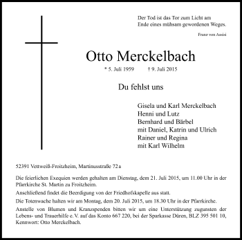 Anzeige von Otto Merckelbach von Kölner Stadt-Anzeiger / Kölnische Rundschau / Express